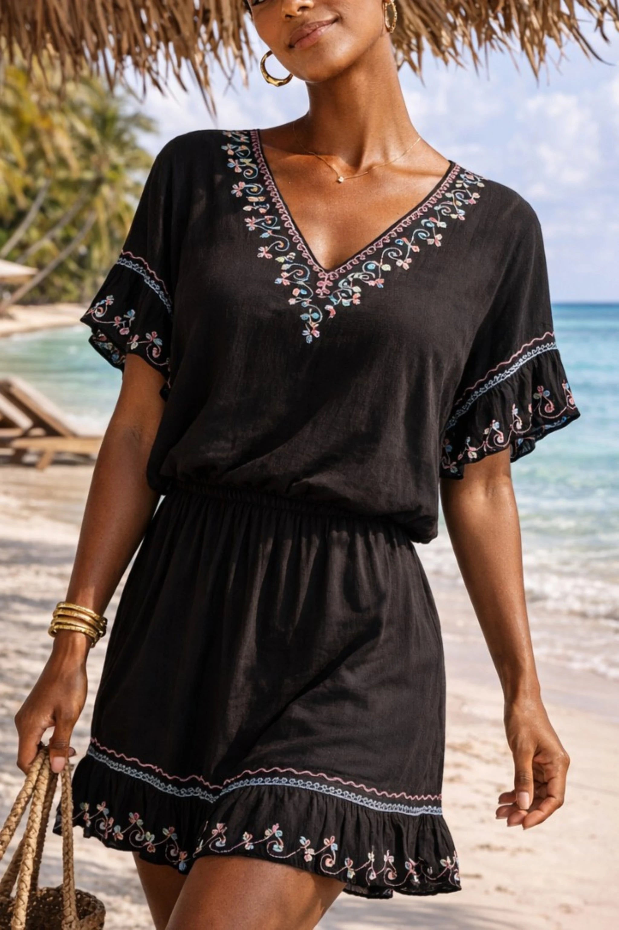 black cotton bloused beach dresses to wear on a Caribbean cruise