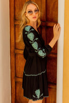 Black aqua cotton knee length beach dress  by Lindsey Brown resort wear 