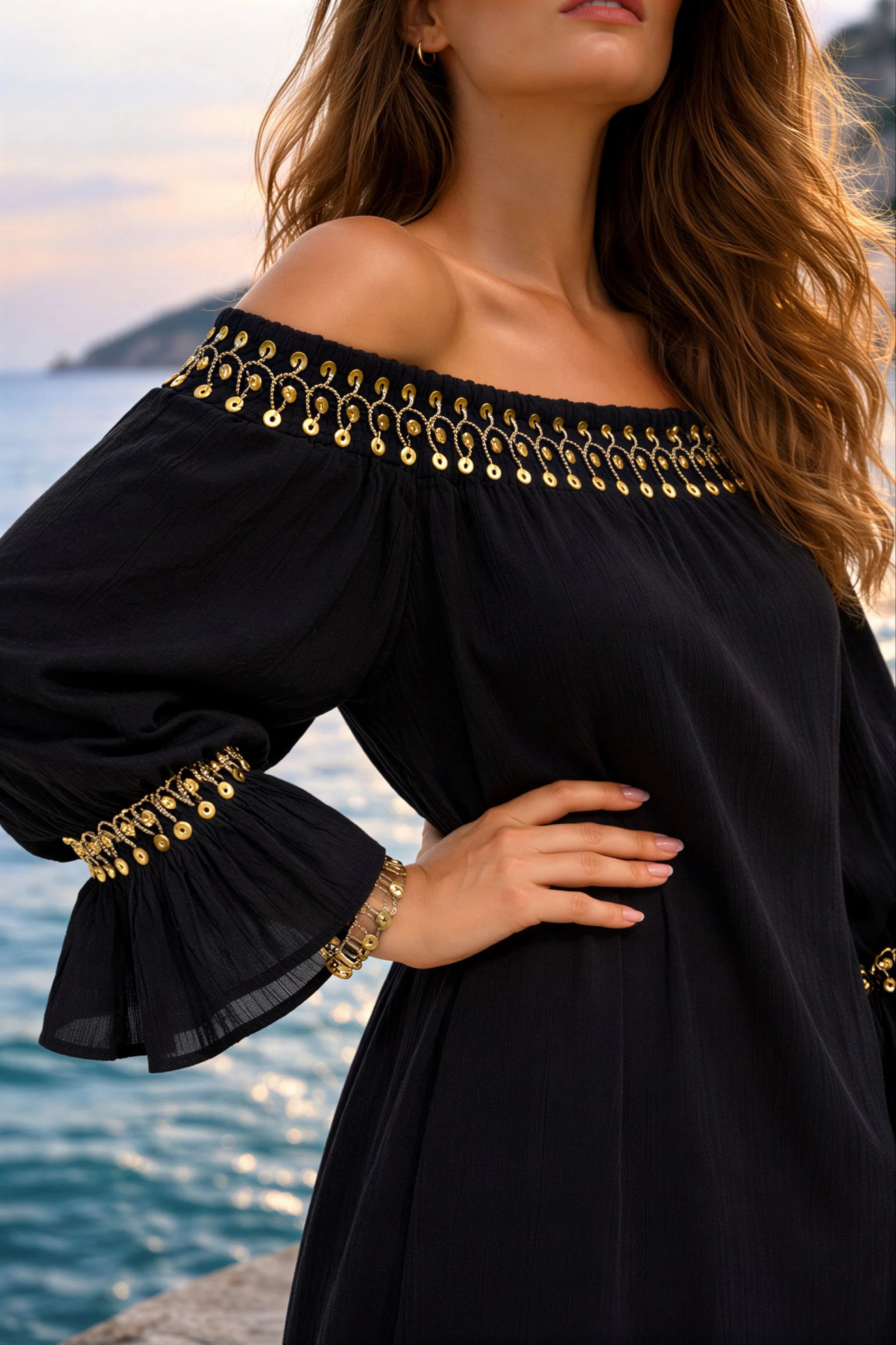 black cotton bardot beach dresses to wear on a cruise holiday by lindsey brown
