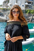 black and gold off the shoulder cotton tops for warm holidays by Lindsey Brown