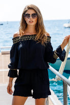 black cotton long sleeve holiday tops by Lindsey Brown resort wear 