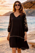 black cotton beach dress long sleeves loose fitting 