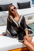 Black silk kaftans called Manhattan beautiful silk resort wear by Lindsey Brown luxury silk resort wear