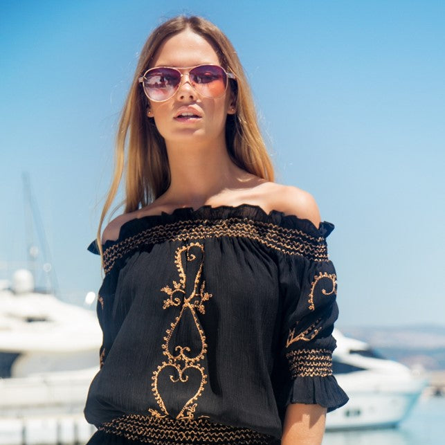 black cotton designer holiday shorts by lindsey brown resort wear 