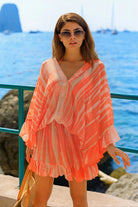 Orange v neck silk drop waisted kaftan dress by lindsey brown resort wear 