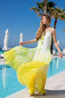 Santorini yellow maxi dress to wear on holiday by Lindsey Brown silk resort wear 