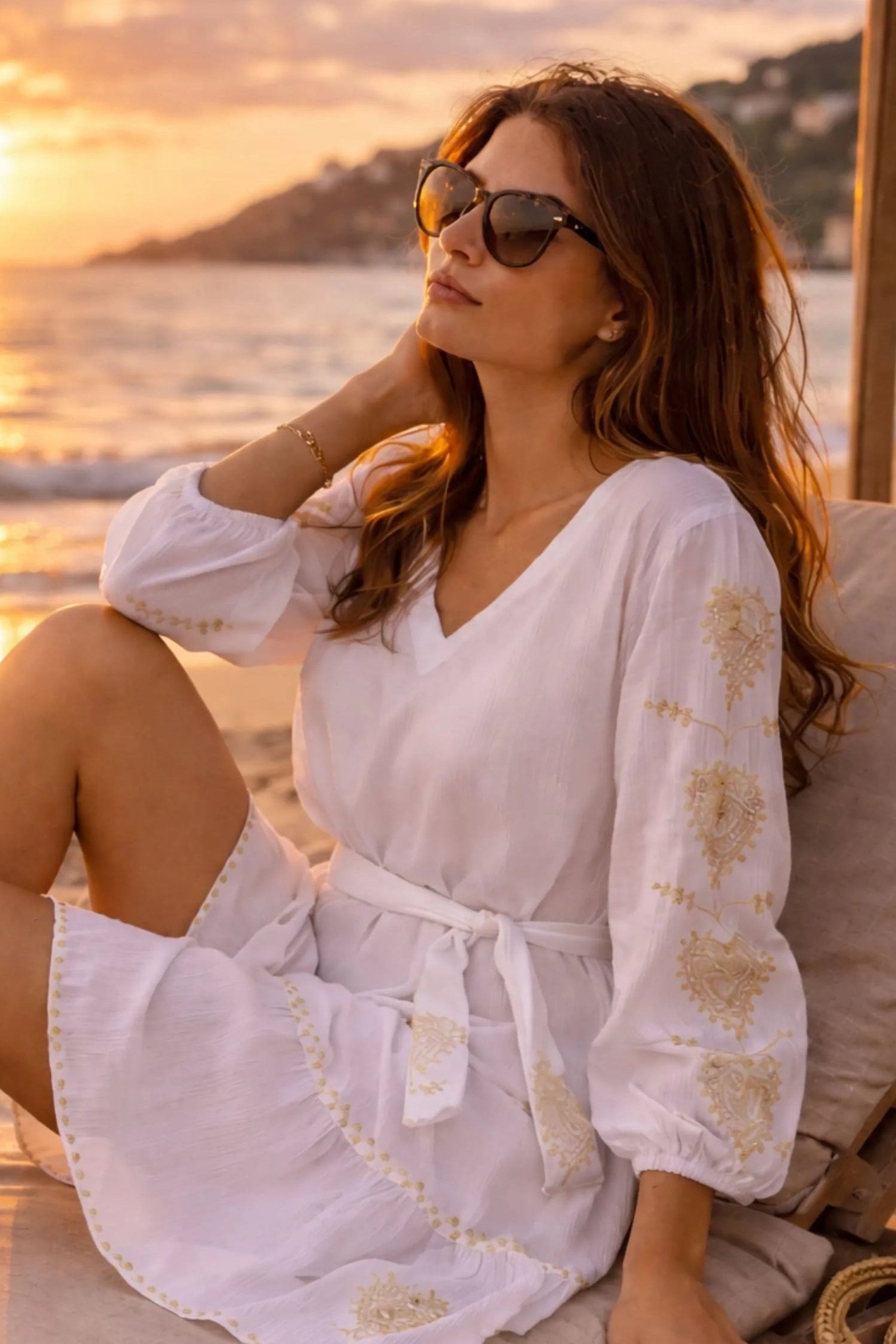 white gold knee length beach dresses by lindsey brown resort wear